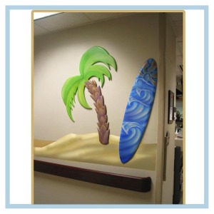 3d-palm-tree-surfboard-beach-theme-nautical-artwork-healthcare-design-hospital-art