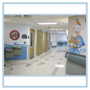 pediatric-entrance-mural-3d-fish-hospital-signage-floor-decals-porthole-frame