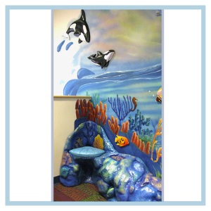 3d-fish-murals-clinic-art-underwater-theme-healthcare-design-underwater-theme-orcas-rainbow-childrens-playroom-coral-bench