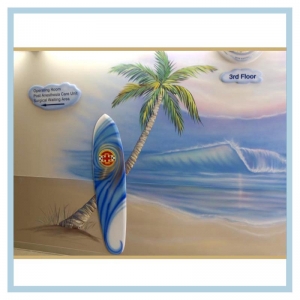 palm-tree-3d-surfboard-wave-mural-hospital-art-healthcare-design