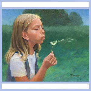 girl blowing dandelion