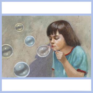 child blowing bubbles